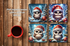 square coaster sublimation - christmas santa claus owl Product Image 1