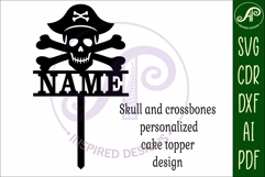 Personalized Skull and crossbones cake topper SVG laser cut Product Image 4