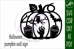 Pumpkin halloween graveyard wall sign svg laser cut file Product Image 4