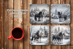 square coaster sublimation - white christmas horse Product Image 1