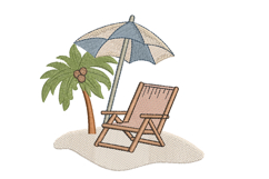 Coastal Beach Chair Embroidery Design, Summer Umbrella Scene Product Image 1