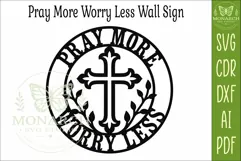 Pray More Worry Less Christian Cross Wall Sign Faith Decor Product Image 4