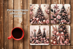 square coaster - pink christmas tree gifts Product Image 1