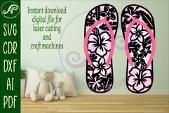 Flip flop tropical flowers layered wall art sign, SVG file Product Image 4