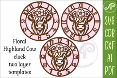 Floral Highland Cow Clock SVG, Farmhouse Cow Wall Clock Product Image 4