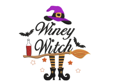 Winey Witch with Broom, Bat and Wine bottle Product Image 1