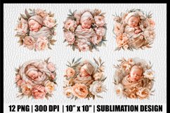 12 Watercolor Baby in Flowers PNG Bundle Product Image 2