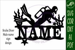 Male Scuba Diver Name Sign SVG, Diving Wall Decor Laser Product Image 4