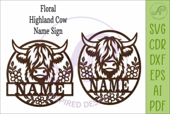 Floral Highland Cow Name Sign SVG. Farmhouse Family Product Image 4