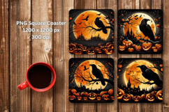 square coaster - halloween night crow Product Image 1