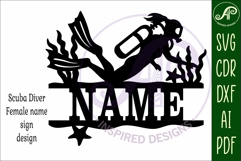 Female Scuba Diver Name Sign SVG, Diving Wall Decor Laser Product Image 4