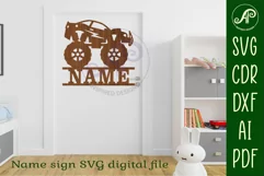 Monster car truck name sign svg laser cut template Product Image 4