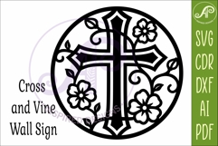 Christian Cross Wall Art SVG, Floral Vine Cross Laser Cut Product Image 4