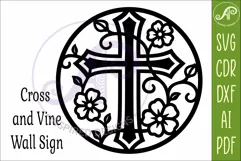 Christian Cross Wall Art SVG, Floral Vine Cross Laser Cut Product Image 4