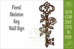 Floral Skeleton Key SVG, Vintage Rose Key Laser Cut Wall Product Image 4