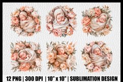 12 Watercolor Baby in Flowers PNG Bundle Product Image 3