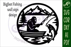 Bigfoot Fishing in a boat wall art sign, SVG file Product Image 4