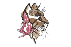 Cat with Magnolia Machine Embroidery Design Product Image 1