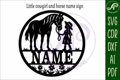Little cowgirl and horse name sign svg laser cut template Product Image 4