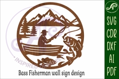Bass fisherman mountain scene wall sign svg laser cut Product Image 4