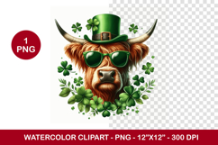 watercolor clipart png - shamrock highland cow Product Image 1