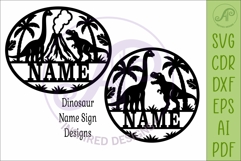Dinosaur Name Sign SVG, Round Nursery Wall Decor Laser Cut Product Image 4