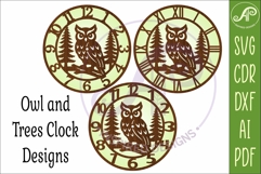 Owl Clock SVG Designs, Owl and Trees Wall Clock for Laser Product Image 4
