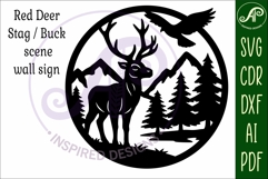 Red deer buck/ stag mountain scene wall sign svg laser cut Product Image 4