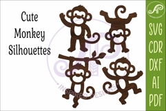 Cute Monkey Silhouette SVG, Monkeys cut out shapes Product Image 4