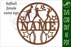 Softball female name sign svg laser cut template Product Image 4
