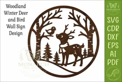 Woodland Deer Wall Sign SVG, Winter Forest Scene with Bird Product Image 4