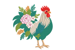 Rooster Embroidery Design Floral Farmhouse Kitchen 4x4 5x7 Product Image 1