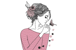 Girl with butterfly Machine Embroidery Design Product Image 1