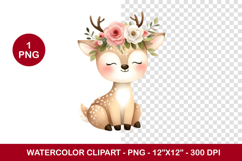 watercolor clipart png - floral deer Product Image 1
