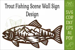 Trout Fishing Wall Art SVG Mountain Lake Scene Laser Cut Product Image 4