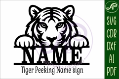 Peeking Tiger Name Sign SVG, Tiger Wall Decor Laser Cut Product Image 4