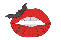 Spider web with bat on Vampire Lips. Halloween Embroidery Product Image 2
