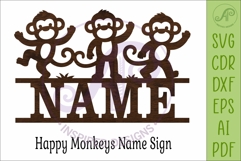 Cute Monkey Name Sign SVG, Jungle Nursery Laser Cut Product Image 4