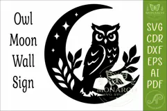 Owl and Moon Wall Art SVG, Woodland owl Laser Cut Design Product Image 4