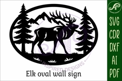 Elk mountain scene Oval wall sign laser cut file Product Image 3