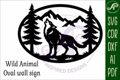 Wolf mountain scene Oval wall sign laser cut file Product Image 4