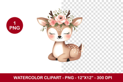 watercolor clipart png - floral deer Product Image 1
