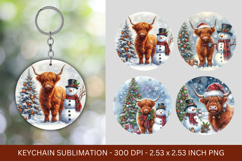 keychain sublimation - highland cow snowman Product Image 1