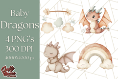 Watercolor Baby Dragon Clipart, Cute Nursery Fantasy PNG Product Image 1