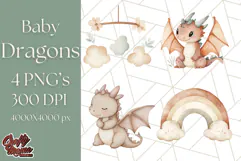 Watercolor Baby Dragon Clipart, Cute Nursery Fantasy PNG Product Image 1