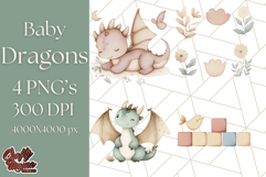 Watercolor Baby Dragon Clipart, Cute Nursery Fantasy PNG Product Image 1