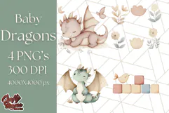 Watercolor Baby Dragon Clipart, Cute Nursery Fantasy PNG Product Image 1