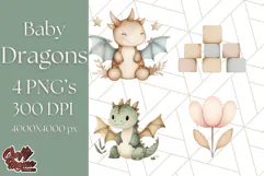 Watercolor Baby Dragon Clipart, Cute Nursery Fantasy PNG Product Image 1