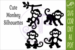 Cute Monkey Silhouette SVG, Monkeys cut out shapes 2 Product Image 4