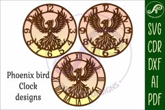 Phoenix bird clock wall clock laser cut files Product Image 4